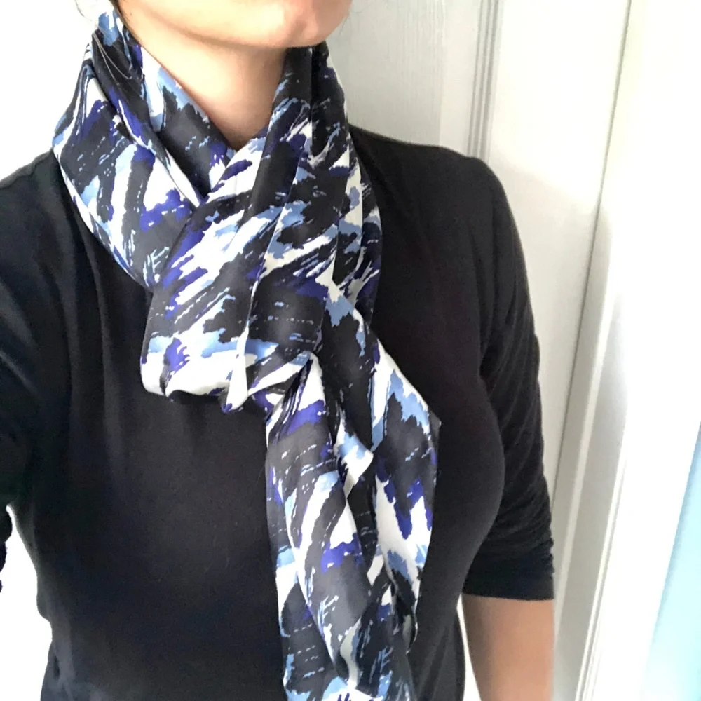 Banana Republic Large 100% Silk Blue and White Printed Scarf